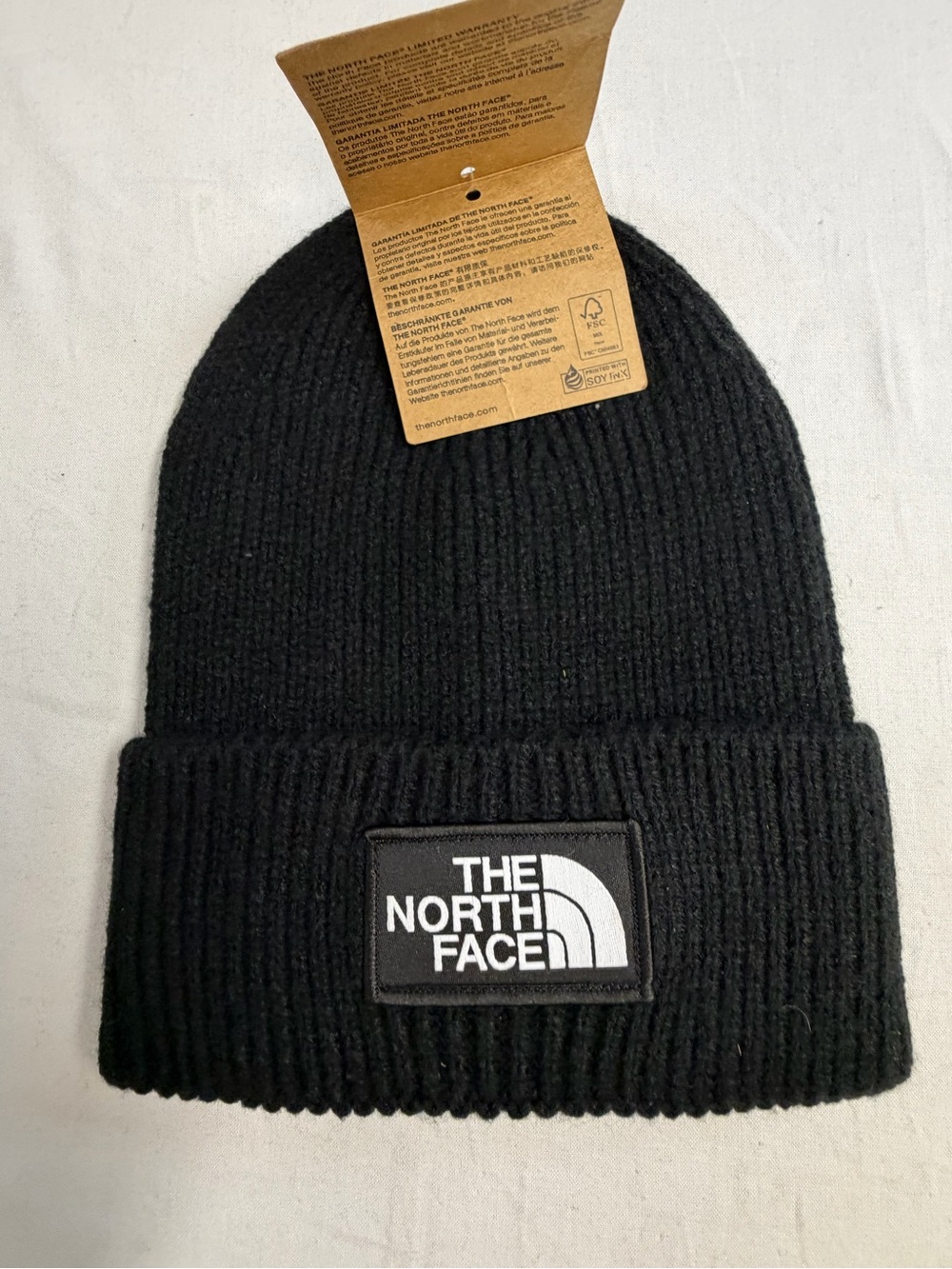 The North Face Black Ribbed Cuff Beanie with Logo Patch